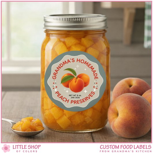 Sticker Rond Homemade Peach Preserves Canning Jar Labels