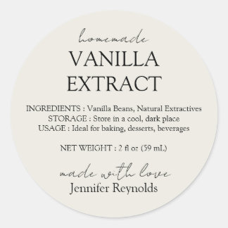 Sticker Rond Homemade Vanilla Extract ivory beige Instructions