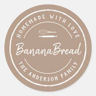Sticker Rond Homemade with Love Bakery Logo Baking Gift