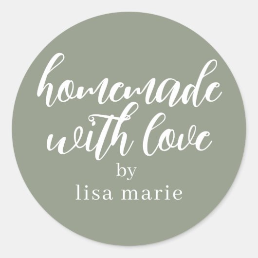 Sticker Rond Homemade with Love Personalized Sage Green Gift (Devant)