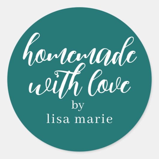 Sticker Rond Homemade with Love Personalized Teal Green Gift (Devant)