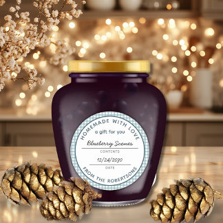 Sticker Rond Homemade with Love Teal Gingham Food Gift