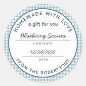 Sticker Rond Homemade with Love Teal Gingham Food Gift (Devant)