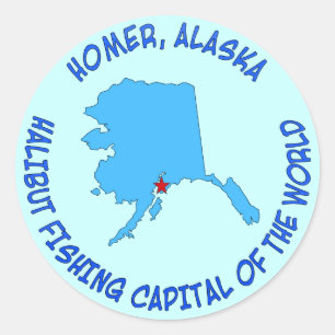 Sticker Rond Homer, capital de pêche de flétan de l'Alaska du