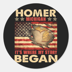 Sticker Rond Homer Michigan Usa Drapeau 4 juillet