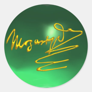 Sticker Rond HOMMAGE à la signature d'or de MOZART du vert de