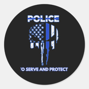 Sticker Rond Hommage De Design Crâne De Police Avec Ligne Bleue