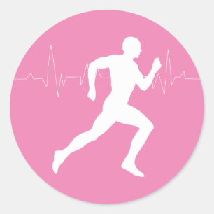 Sticker Rond Homme coureurs Silhouette sur Arrière - plan rose