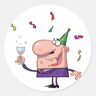 Sticker Rond Homme de dessin animé drôle d'animal de fête