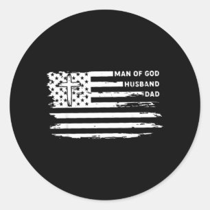 Sticker Rond Homme de Dieu Mari Papa Chrétien Drapeau Américain