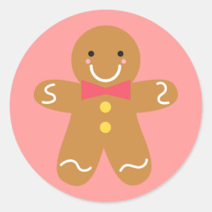 Sticker Rond Homme en pain d'épices mignon et heureux pour Noël