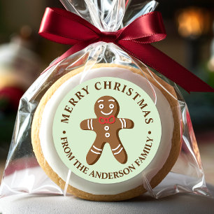 Sticker Rond Homme en pain d'épices vert menthe Joyeux Noël