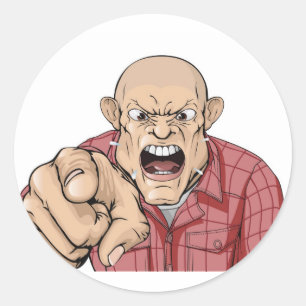 Sticker Rond Homme fâché avec le chef rasé criant et se