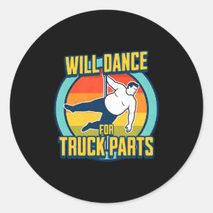 Sticker Rond Homme gros drôle va danser pour un truc coûteux