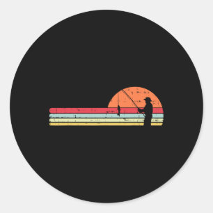 Sticker Rond Homme Pêche Coucher de Soleil Rétro Pêche Pêcheur