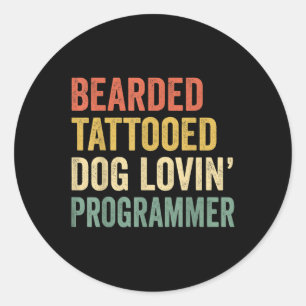 Sticker Rond Homme Porté Tatoué Chien Lovin Programmer Barre A
