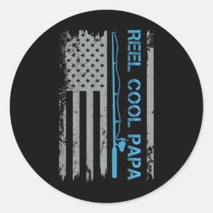 Sticker Rond Homme Reel Cool Papa Pêche Drapeau Américain Patri