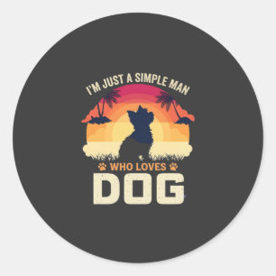 Sticker Rond Homme Simple Qui Aime Silhouette De Chien Coucher
