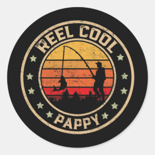 Sticker Rond Homme Vintage Reel Cool Pappy Poisson Pêche Drôle