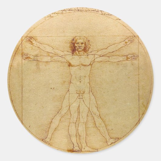 Sticker Rond Homme vitruvien par Leonardo da Vinci (Devant)