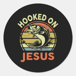 Sticker Rond Hommes Accrochés Sur Jésus Chrétien T-shirt de pêc