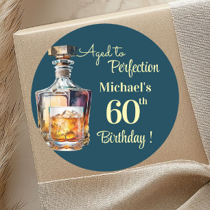 Sticker Rond Hommes âgés à la perfection 60 ans Whiskey Anniver