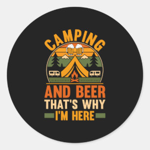 Sticker Rond Hommes camping bière camp vie forêt campeur