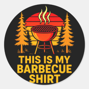 Sticker Rond Hommes c'est barbecue - barbecue rétro grillades