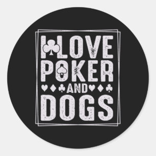 Sticker Rond Hommes et chiens drôle jouer carte performance de