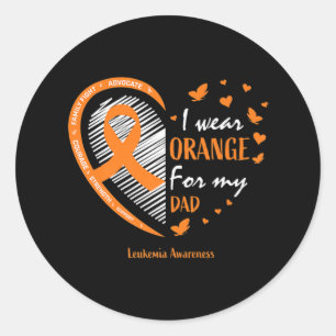 Sticker Rond Hommes Femmes Père Je Porte Orange Pour Ma Leucémi