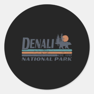 Sticker Rond Hommes Femmes Rétro Parc National Denali Montagnes