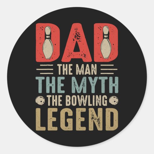 Sticker Rond Hommes Funny Bowler Papa Bowling Legend Fête des p (Devant)