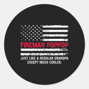 Sticker Rond Hommes Pompier Pop Pop Usa Drapeau Fier Pompier Gr