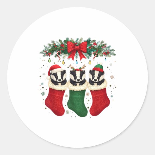 Sticker Rond Honey Badger In Christmas Socks Lights Honey Badge (Devant)