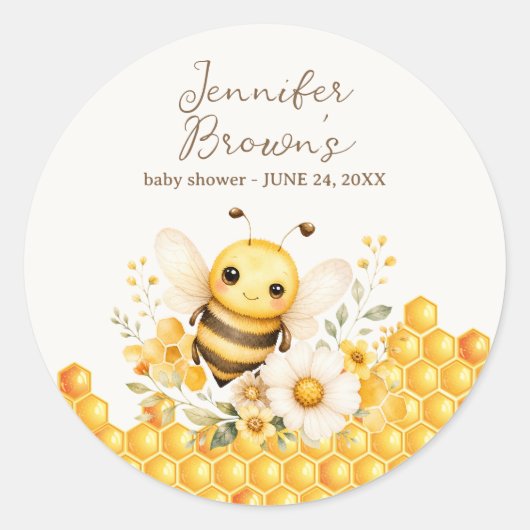 Sticker Rond Honey Bee bébé adorable showering (Devant)