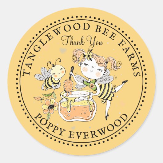 Sticker Rond Honey Bee Beekeeper Honey Products Thank You (Devant)