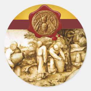 STICKER ROND HONEY BEE, BEEKEEPER RED WAX SEAL