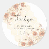 Sticker Rond Honey Bee Boho Fleur sauvage Anniversaire Merci (Devant)
