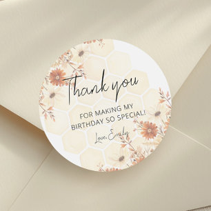 Sticker Rond Honey Bee Boho Fleur sauvage Anniversaire Merci