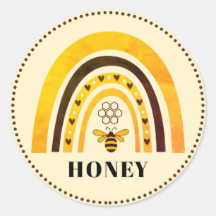 Sticker Rond Honey Bee Boho Rainbow Honey