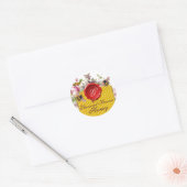 STICKER ROND HONEY BEE, CYCLAMEN FLEURS RED WAX SEAL MONOGRAMME (Enveloppe)