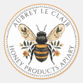 Sticker Rond Honey Bee Floral Honey Apiary (Devant)