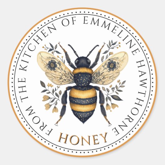 Sticker Rond Honey Bee Floral Honey Label (Devant)