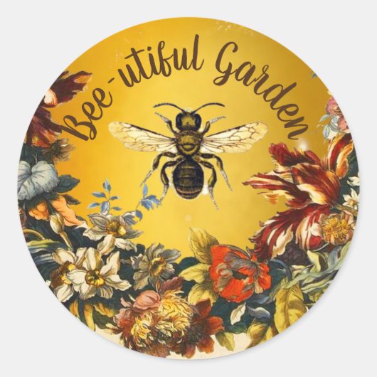 STICKER ROND HONEY BEE FLOWER GARDEN, BEEKEEPING APIARY (Devant)