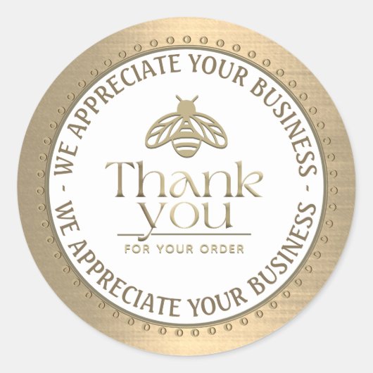 STICKER ROND HONEY BEE LOGO D'OR 3D EN AVRIER MERCI D'AFFAIRES (Devant)