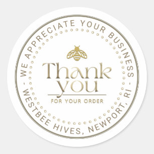 STICKER ROND HONEY BEE LOGO D'OR 3D EN AVRIER MERCI D'AFFAIRES
