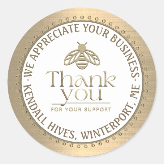 STICKER ROND HONEY BEE LOGO D'OR 3D EN AVRIER MERCI D'AFFAIRES (Devant)