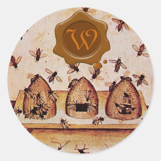 STICKER ROND HONEY BEE, MONOGRAMME DE SCEAU DE CIRE BROWN (Devant)