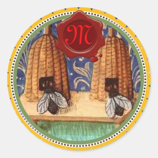 STICKER ROND HONEY BEE, MONOGRAMME DE SCEAU DE CIRE ROUGE (Devant)