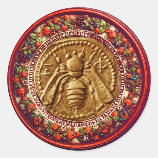 STICKER ROND HONEY BEE / ROUGE VERT FLORENTINE FLORALE COWN (Devant)